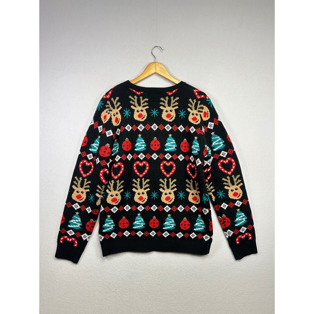 Daisys Black Christmas Reindeer‎ Tree Candy Cane Ugly Sweater XL - Picture 6 of 9